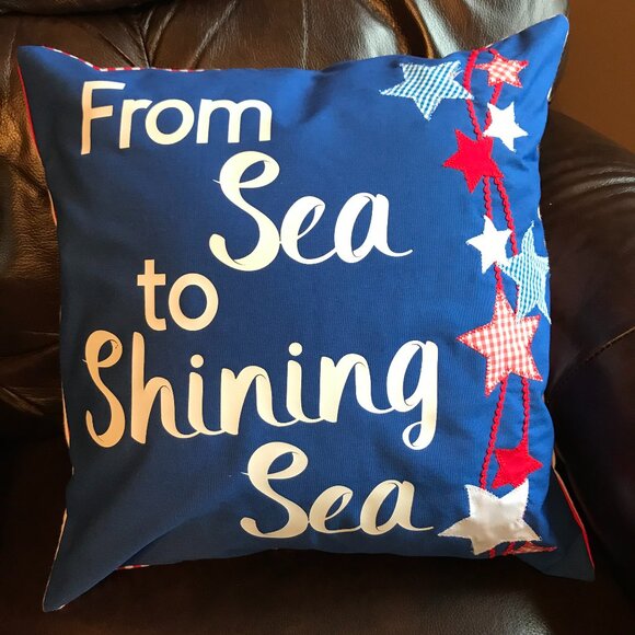 Patriotic Pillow Cover: Patchwork Stars, From Sea to Shining Sea Applique 18x18 - Picture 9 of 10